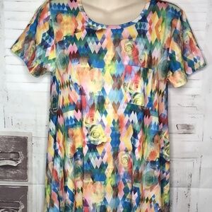 💥 LuLaRoe Carly Womens Multi Color Roses Swing SS Casual Dress Sz XS X Small 💥